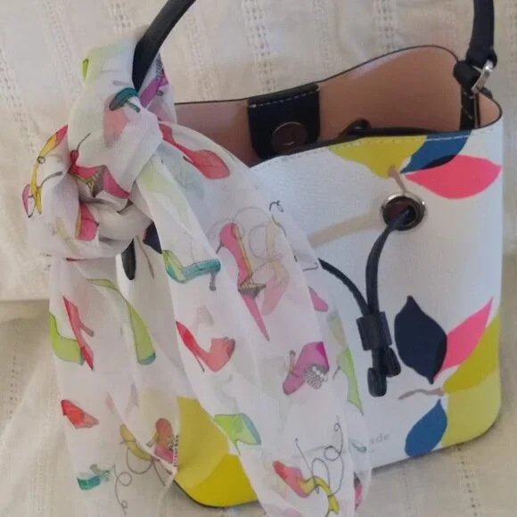 NWOT Kate Spade 'Eva'  w-a matching scarf! crossbody bucket tote multi-colors - Picture 2 of 11